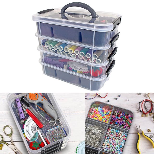 29651 Multi-compartment Stackable storage box craft storage box with dividers for artwork, beads and sewing supplies