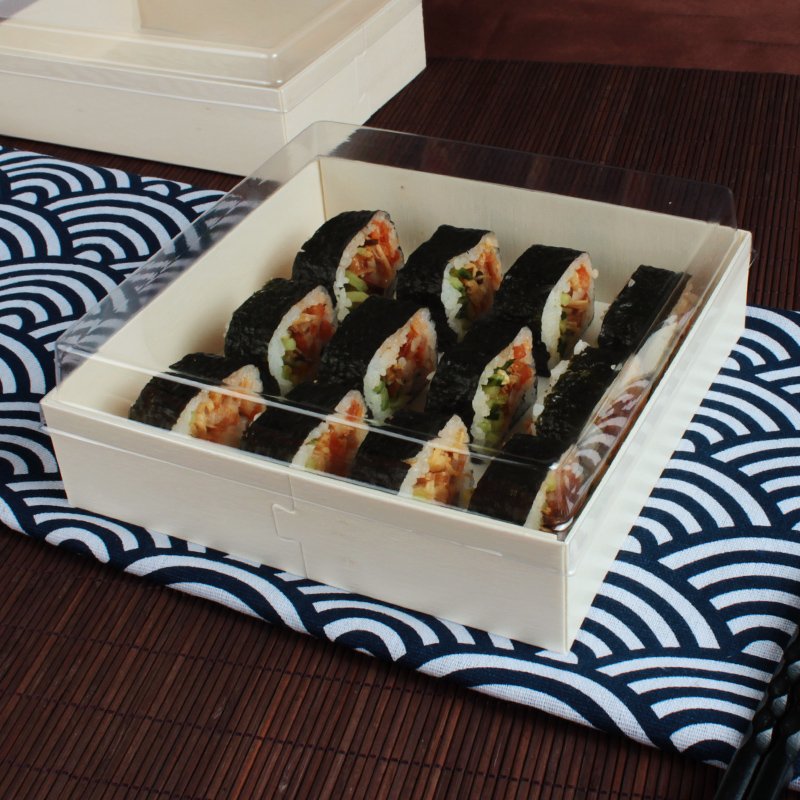 Multi-Size Wooden Box With Black-Lined Food Containers For Rice Balls And Sushi Desserts Box