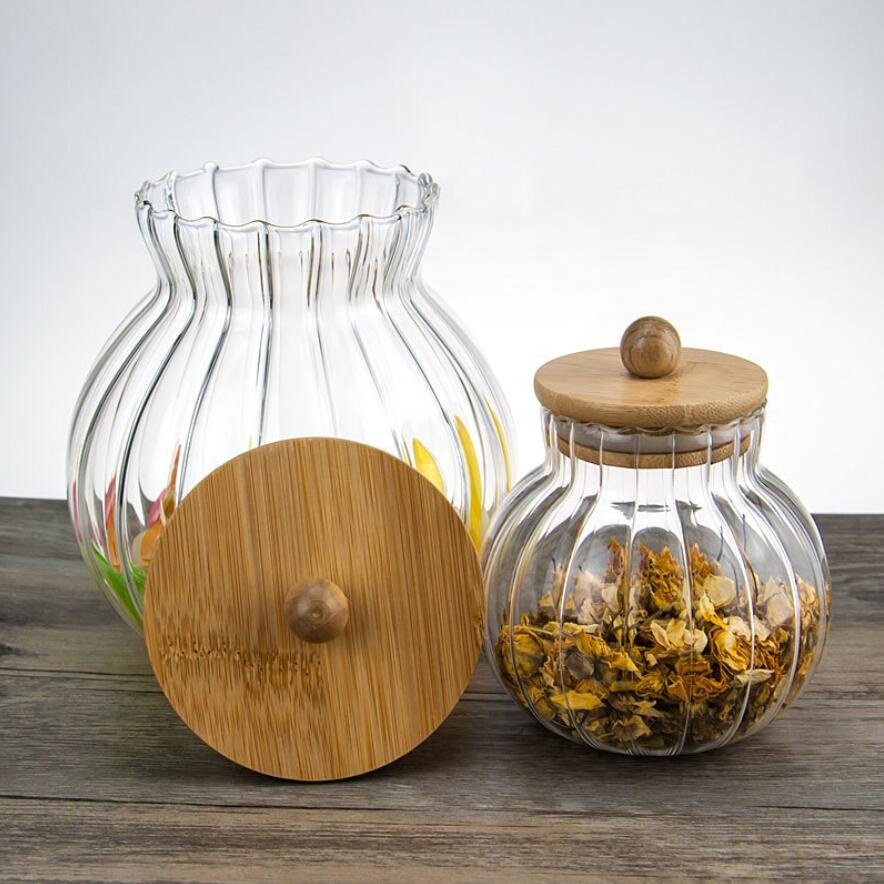 Factory Direct Cheap Price 500ml 900ml 1500ml High Borosilicate Glass Storage Jar Food Containers With Wood Lid