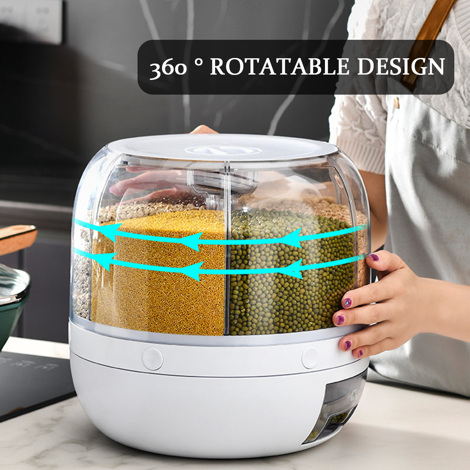 Wholesale Rice Dispenser Kitchen Moisture-Proof 6-Grid Rotating Food Grain Dispenser Cereal Storage Box Rice Container Dispenser