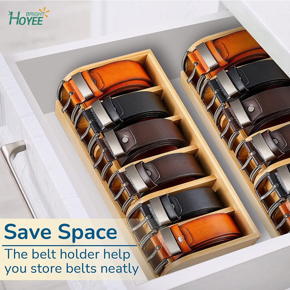 Bamboo Tie Belt Organizer Box 6 Compartments Belt Storage Belt Rack Organizer