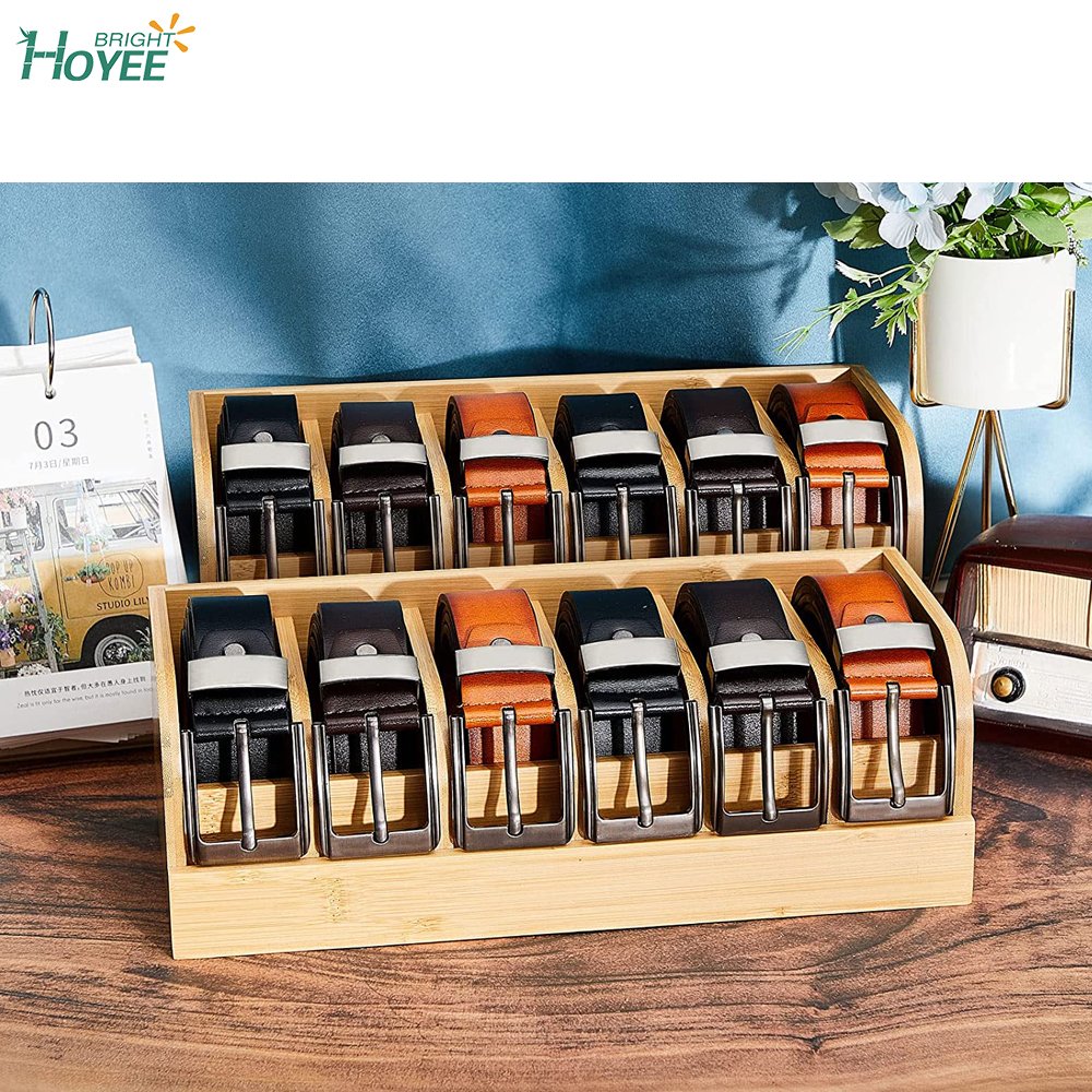 Bamboo Tie Belt Organizer Box 6 Compartments Belt Storage Belt Rack Organizer