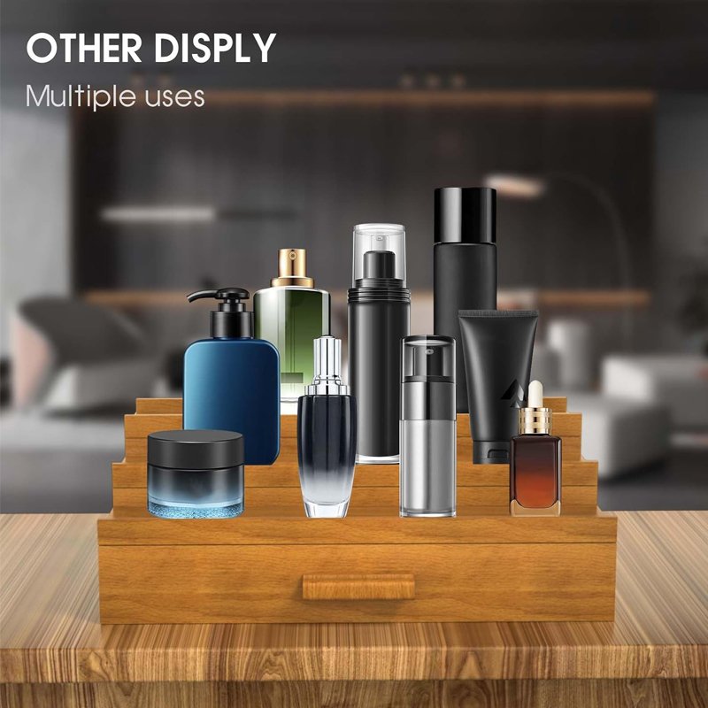 Wooden Cologne Organizer for Men 3 Tier of Elevated Cologne Display Shelf with Drawer Storage Perfume Organization