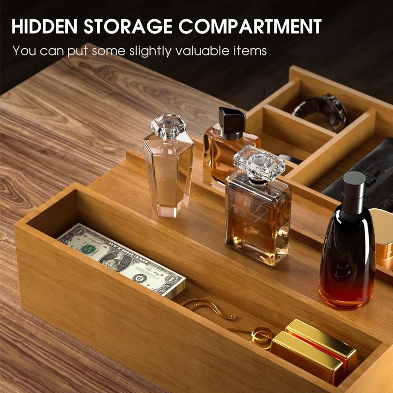 Wooden Cologne Organizer for Men 3 Tier of Elevated Cologne Display Shelf with Drawer Storage Perfume Organization