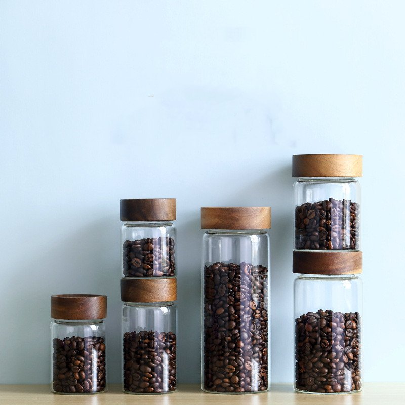 With Acacia Wholesale Kitchen Containers Jar Wood Handmade Multifunction Kitchen Storage Food Storage Borosilicate Glass Modern
