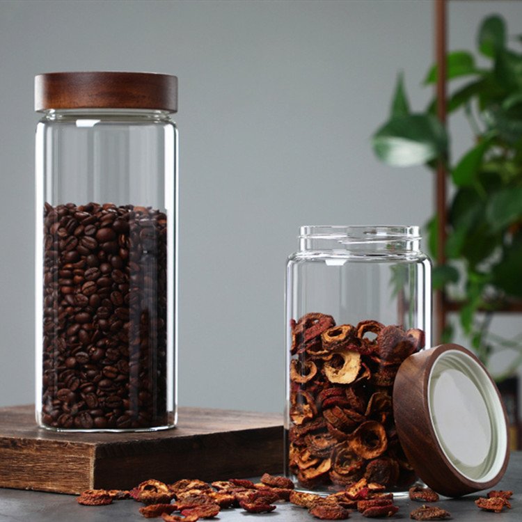 With Acacia Wholesale Kitchen Containers Jar Wood Handmade Multifunction Kitchen Storage Food Storage Borosilicate Glass Modern