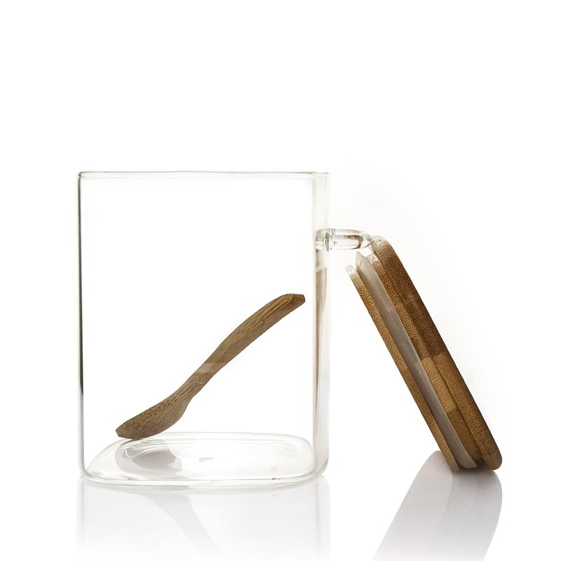 500ml 1L Square Glass Jars with Bamboo Lids and Spoons for Loose Tea Coffee and Sugar Glass Container for Yogurt Jars with Lids