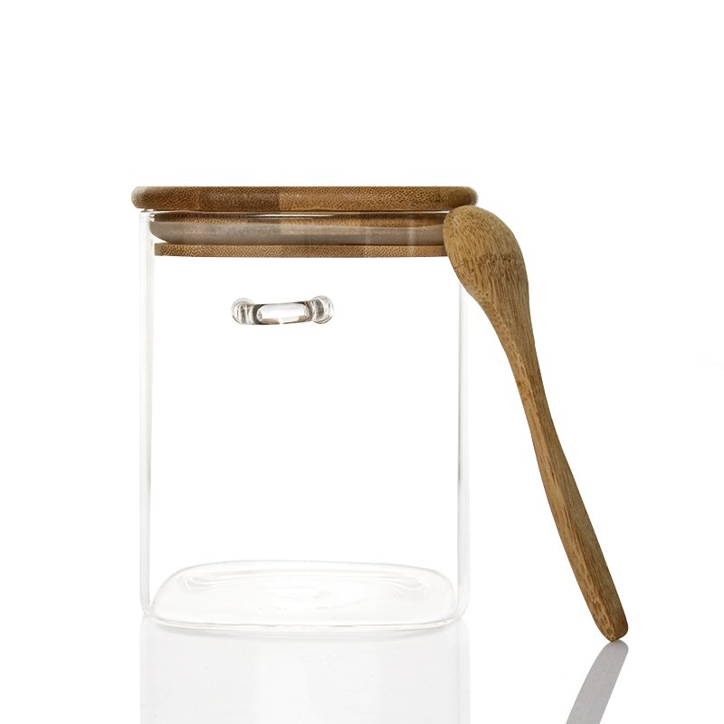 500ml 1L Square Glass Jars with Bamboo Lids and Spoons for Loose Tea Coffee and Sugar Glass Container for Yogurt Jars with Lids