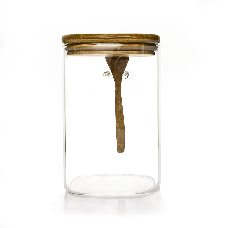 500ml 1L Square Glass Jars with Bamboo Lids and Spoons for Loose Tea Coffee and Sugar Glass Container for Yogurt Jars with Lids