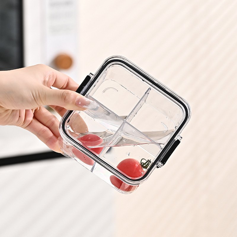 Factory Direct Selling Four-box Grid Kitchen Clear Plastic Food Storage Bin Stackable Airtight Storage Box