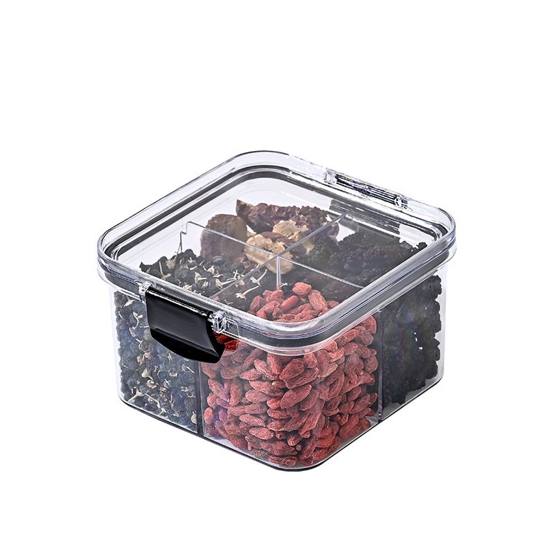 Factory Direct Selling Four-box Grid Kitchen Clear Plastic Food Storage Bin Stackable Airtight Storage Box
