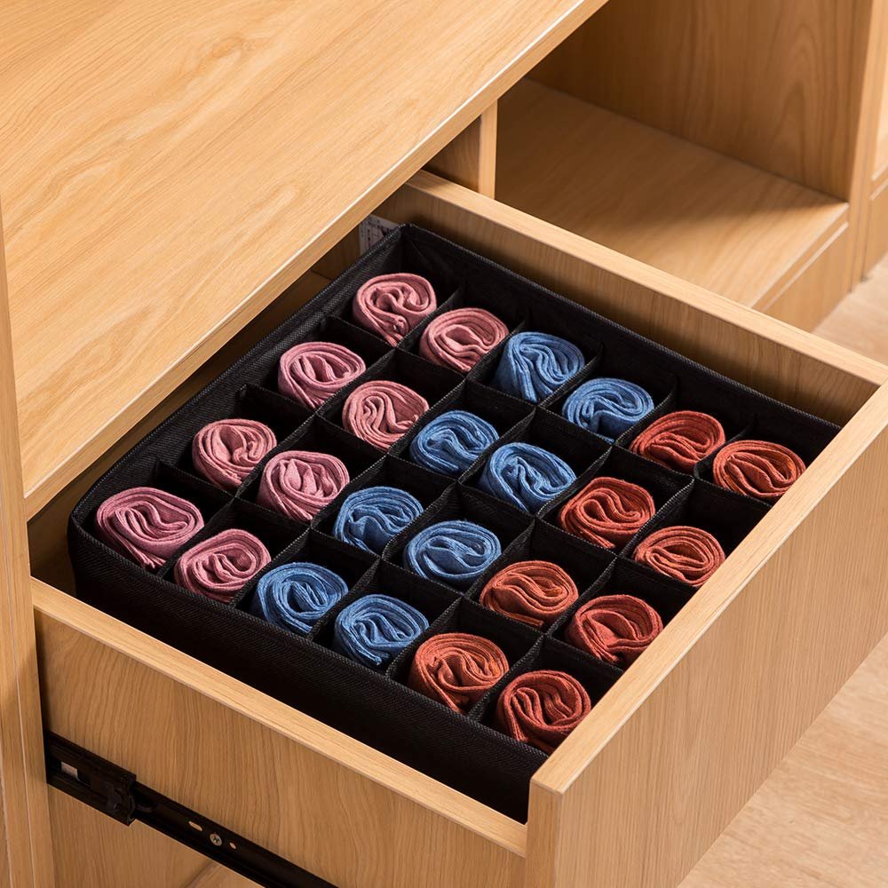4pcs Fabric Fabric Foldable Bra Closet Underwear Divider Drawer Organizers Storage Box