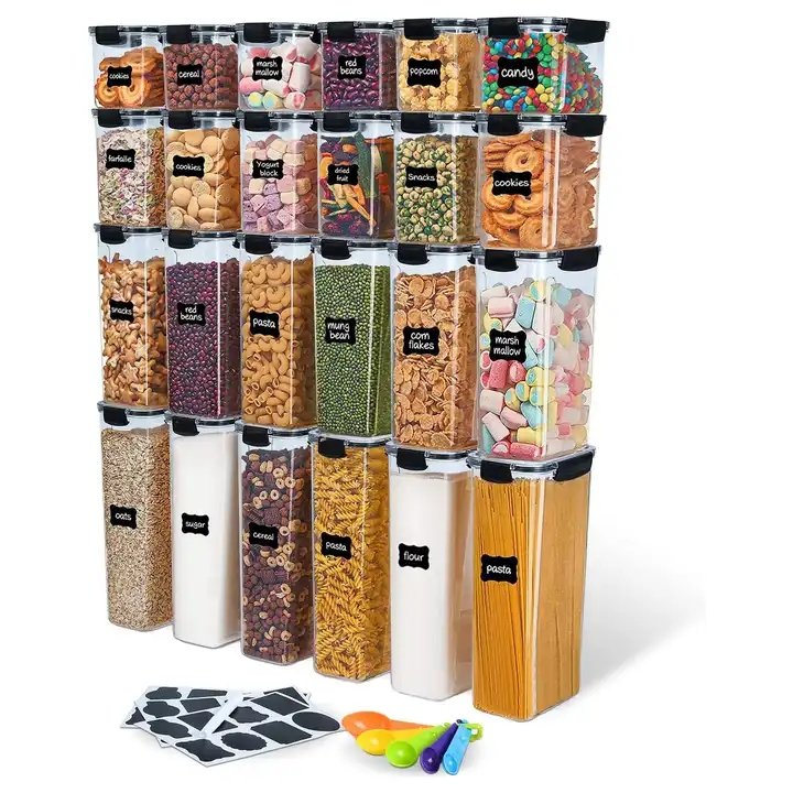 24 pack airtight food storage container set Kitchen Organization Set Cereal Container Plastic Canisters For Sugar Flour