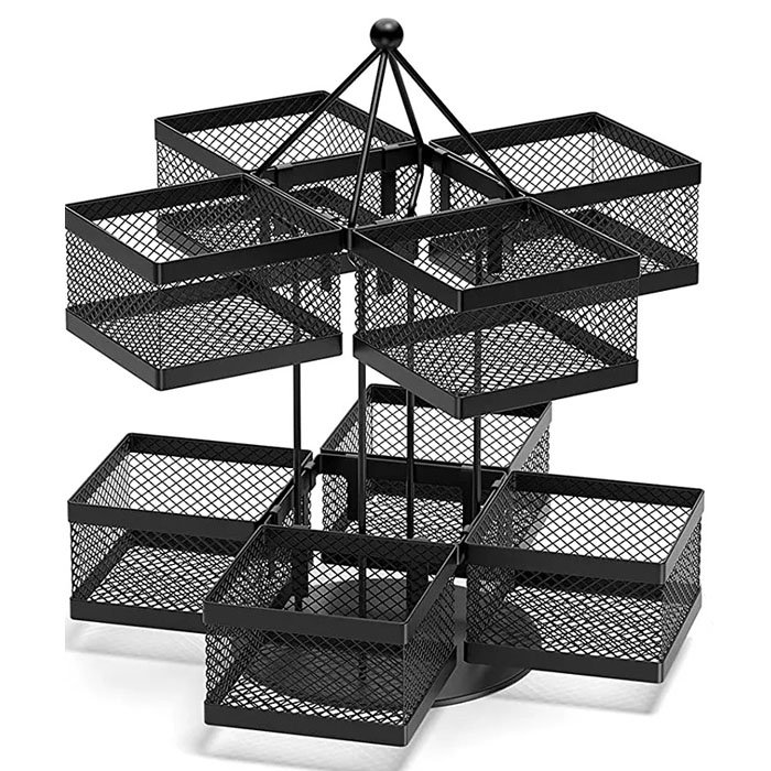 Customized Black Metal Tea Bag Organizer Carousel Storage Box Countertop Springing Tea Bag Coffee Gadgets Organizer