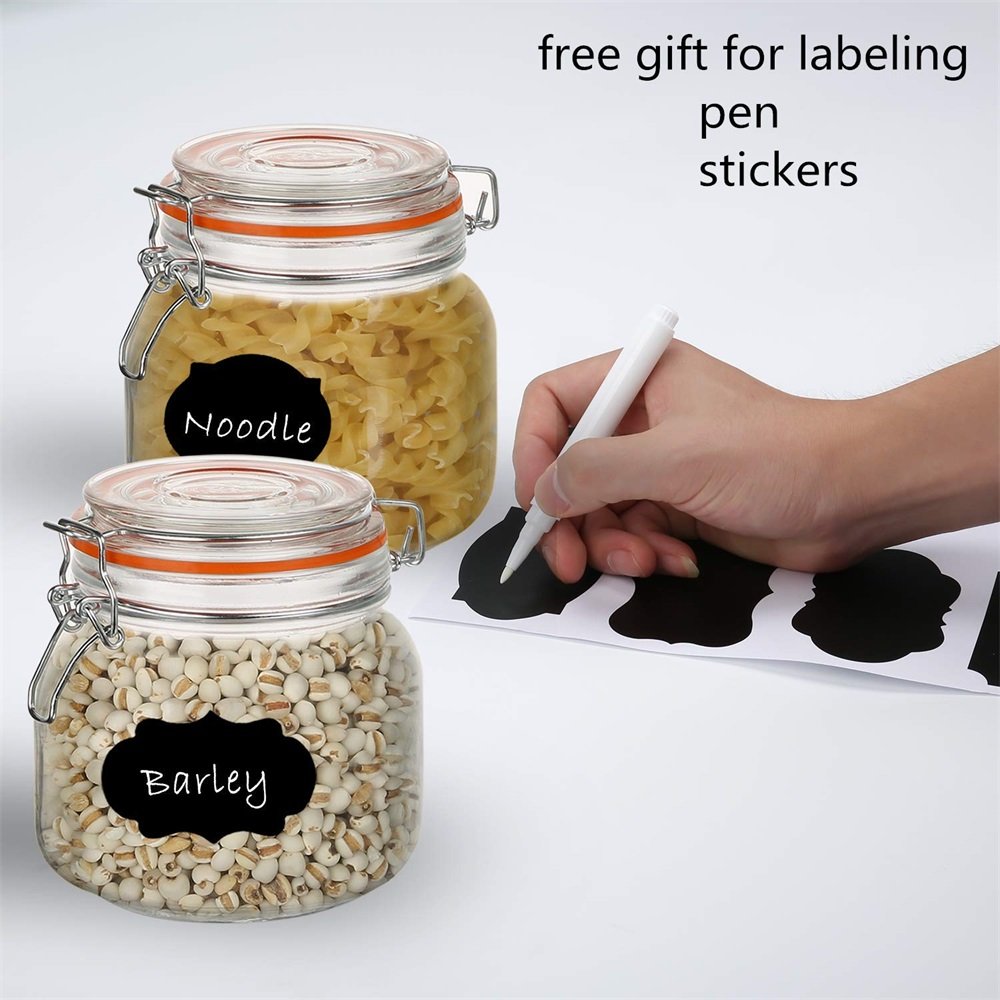 16oz Glass Jars With Airtight Lids And Leak Proof Rubber Gasket,Wide Mouth Mason Jars With Hinged Lids For Kitchen