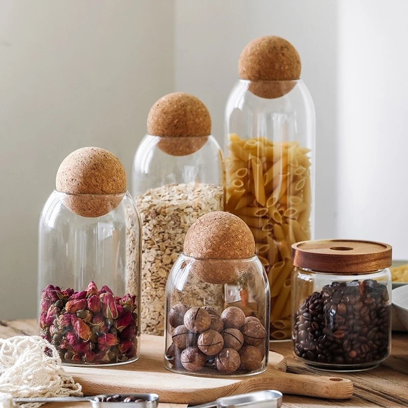 Kitchen Storage Tank Food Container Bamboo Covered High Borosilicate Food Sealed Glass Jar Fancy Food Storage Glass Jar