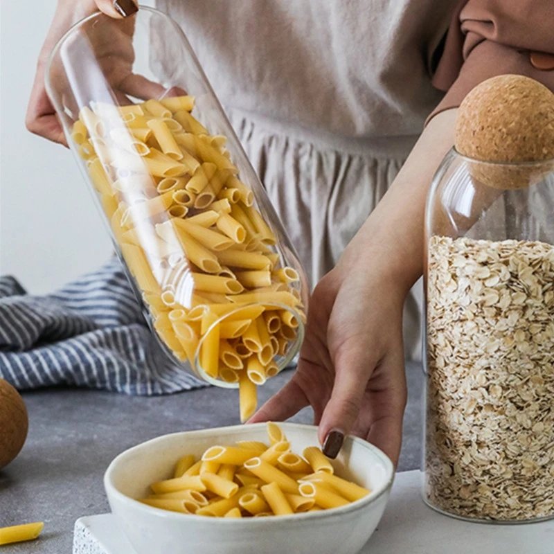 Kitchen Storage Tank Food Container Bamboo Covered High Borosilicate Food Sealed Glass Jar Fancy Food Storage Glass Jar