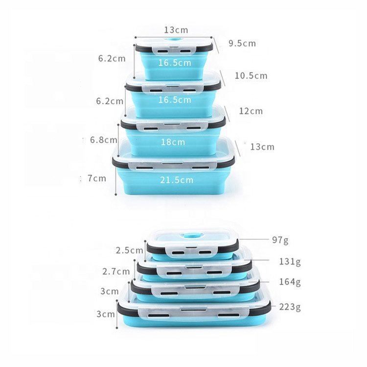Collapsible Silicone Lunch Boxes Wholesale Silicone Food Storage Container Hot Selling 350ml 500ml 800ml 1200ml 1600ml Opp Bag