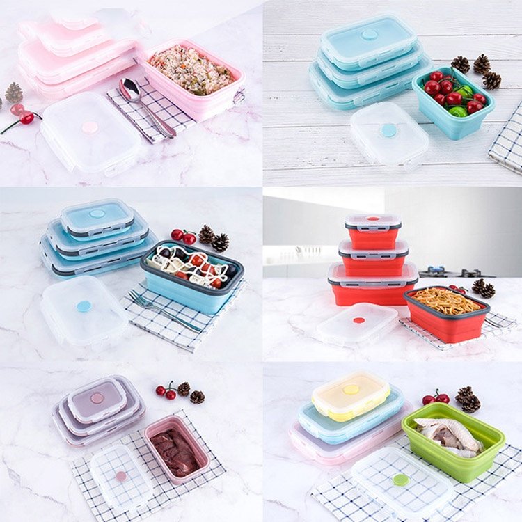 Collapsible Silicone Lunch Boxes Wholesale Silicone Food Storage Container Hot Selling 350ml 500ml 800ml 1200ml 1600ml Opp Bag