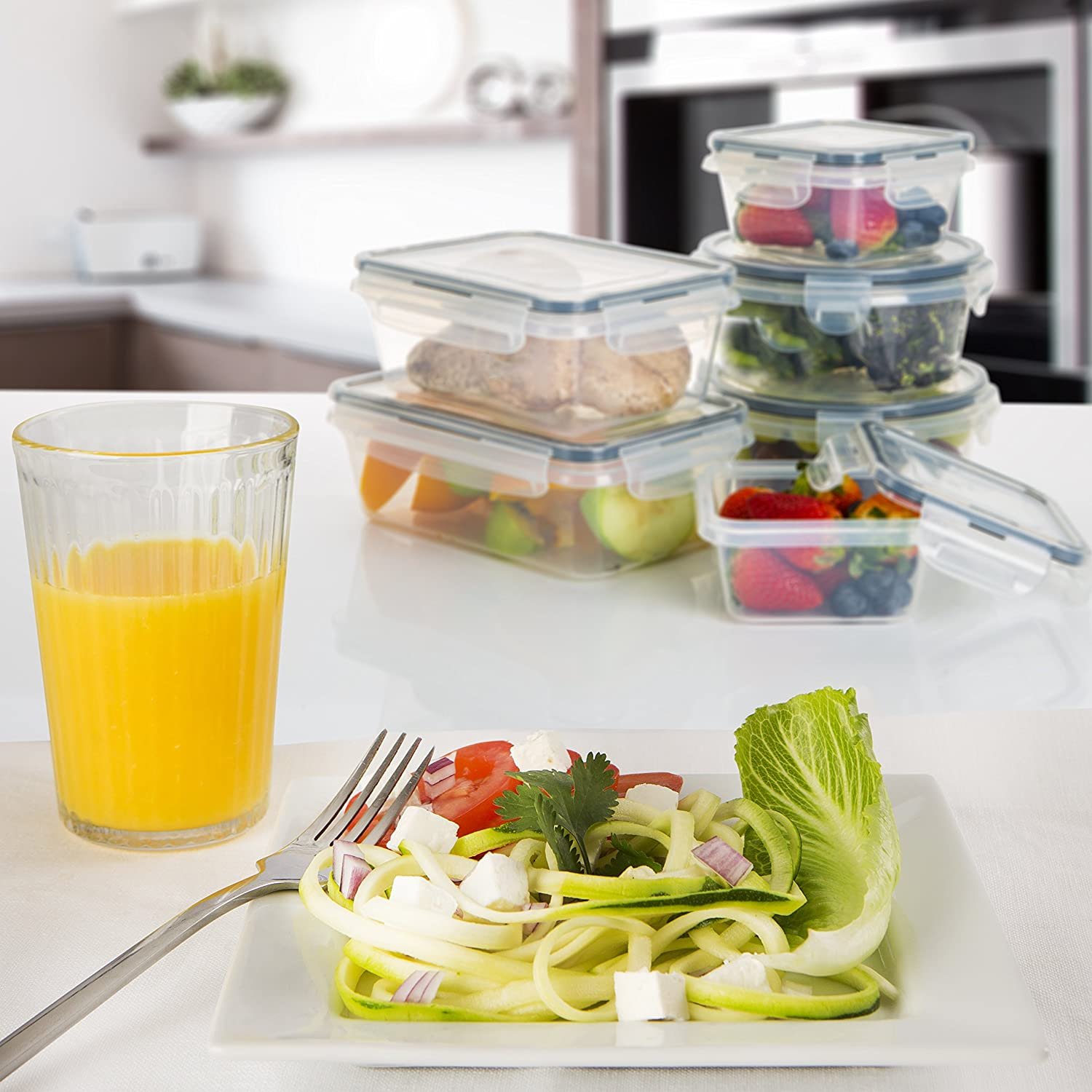 Transparent 12pcs Plastic Airtight Food Storage Set Organizer Fruit Vegetable Storage Containers for Kitchen, Pantry