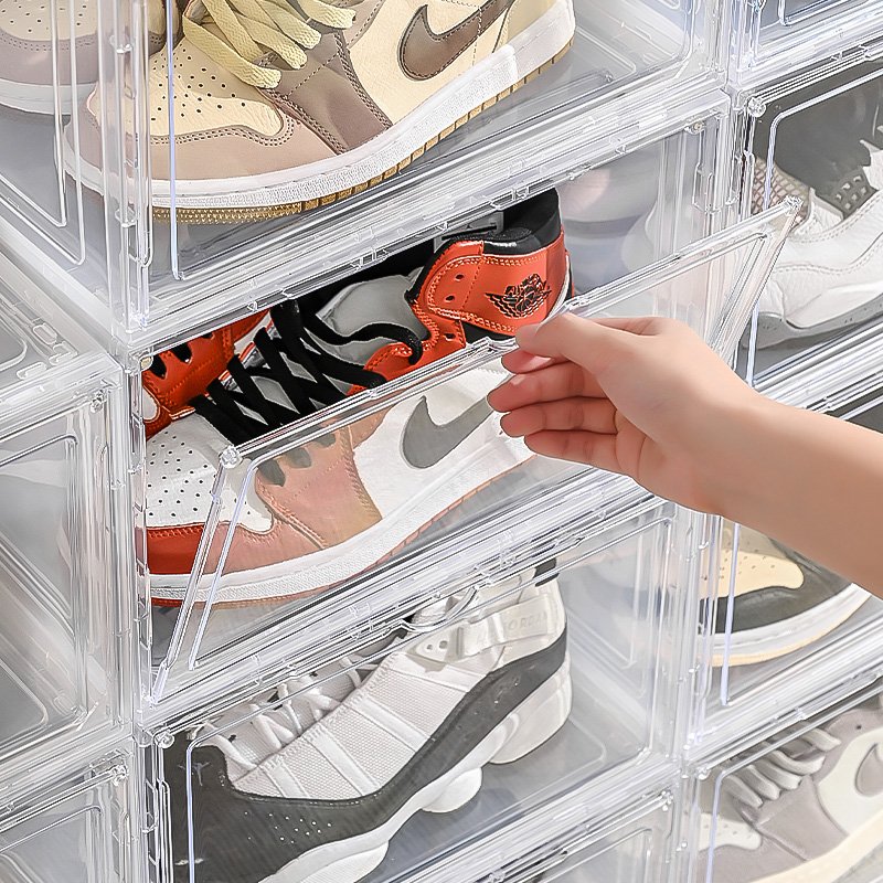 Sneaker Shoe Box storage transparent Plastic Shoe Storage Box Side Door Magnet Dust-Proof Shoe Boxes