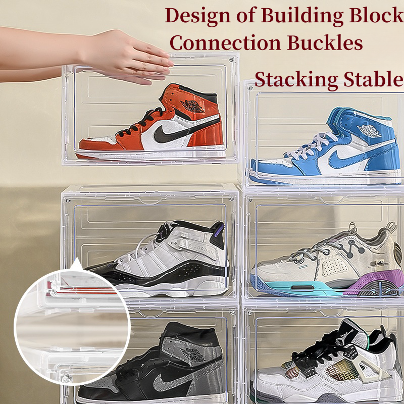 Sneaker Shoe Box storage transparent Plastic Shoe Storage Box Side Door Magnet Dust-Proof Shoe Boxes