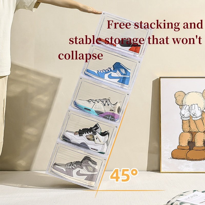 Sneaker Shoe Box storage transparent Plastic Shoe Storage Box Side Door Magnet Dust-Proof Shoe Boxes