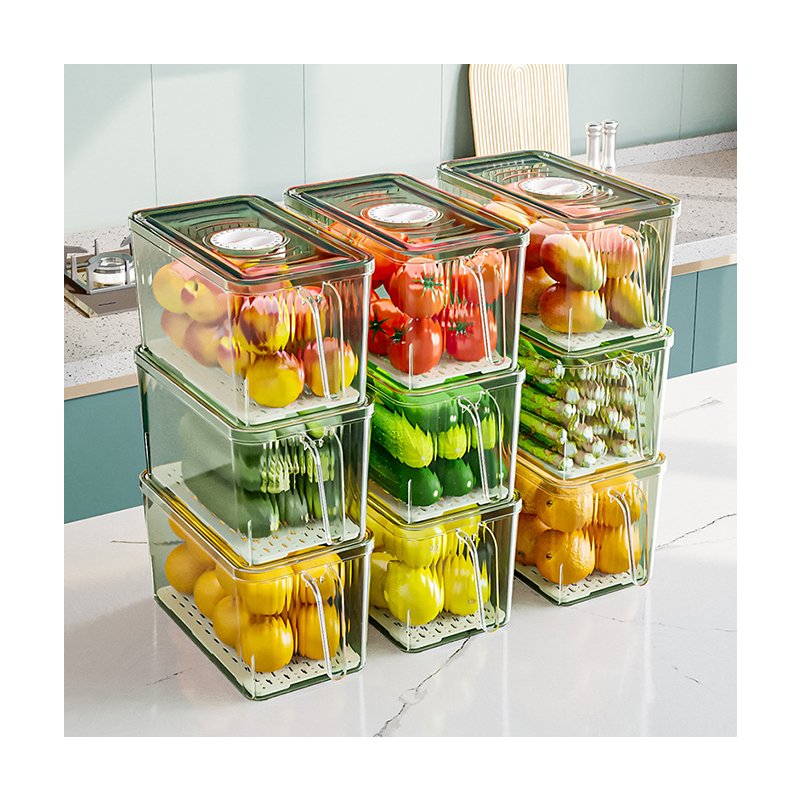 2024 New Bpa-Free Clear Plastic Food Storage Bins Stackable Fridge Organizer Box With Handle