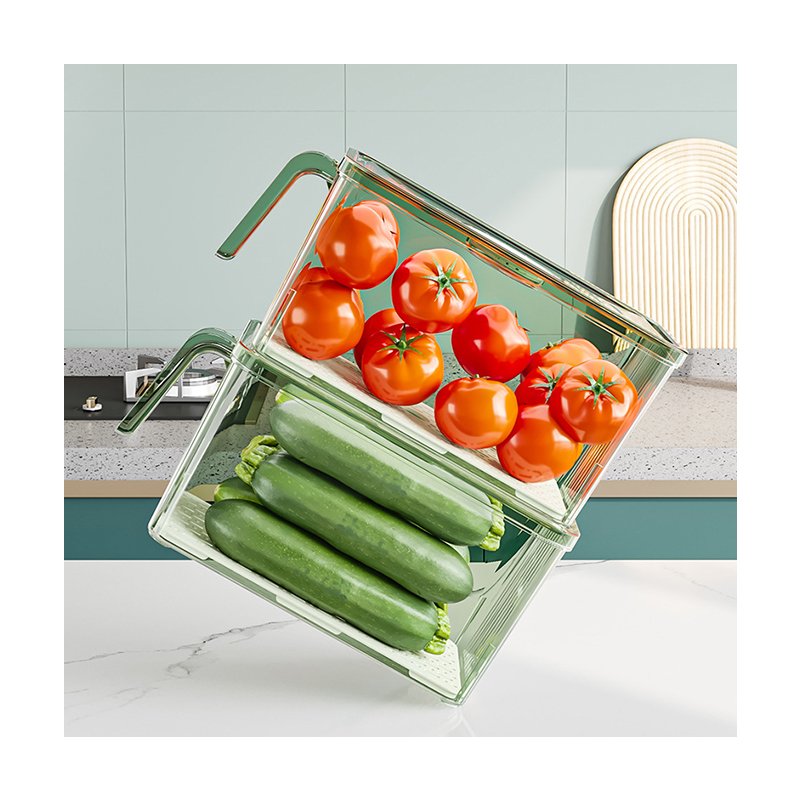 2024 New Bpa-Free Clear Plastic Food Storage Bins Stackable Fridge Organizer Box With Handle