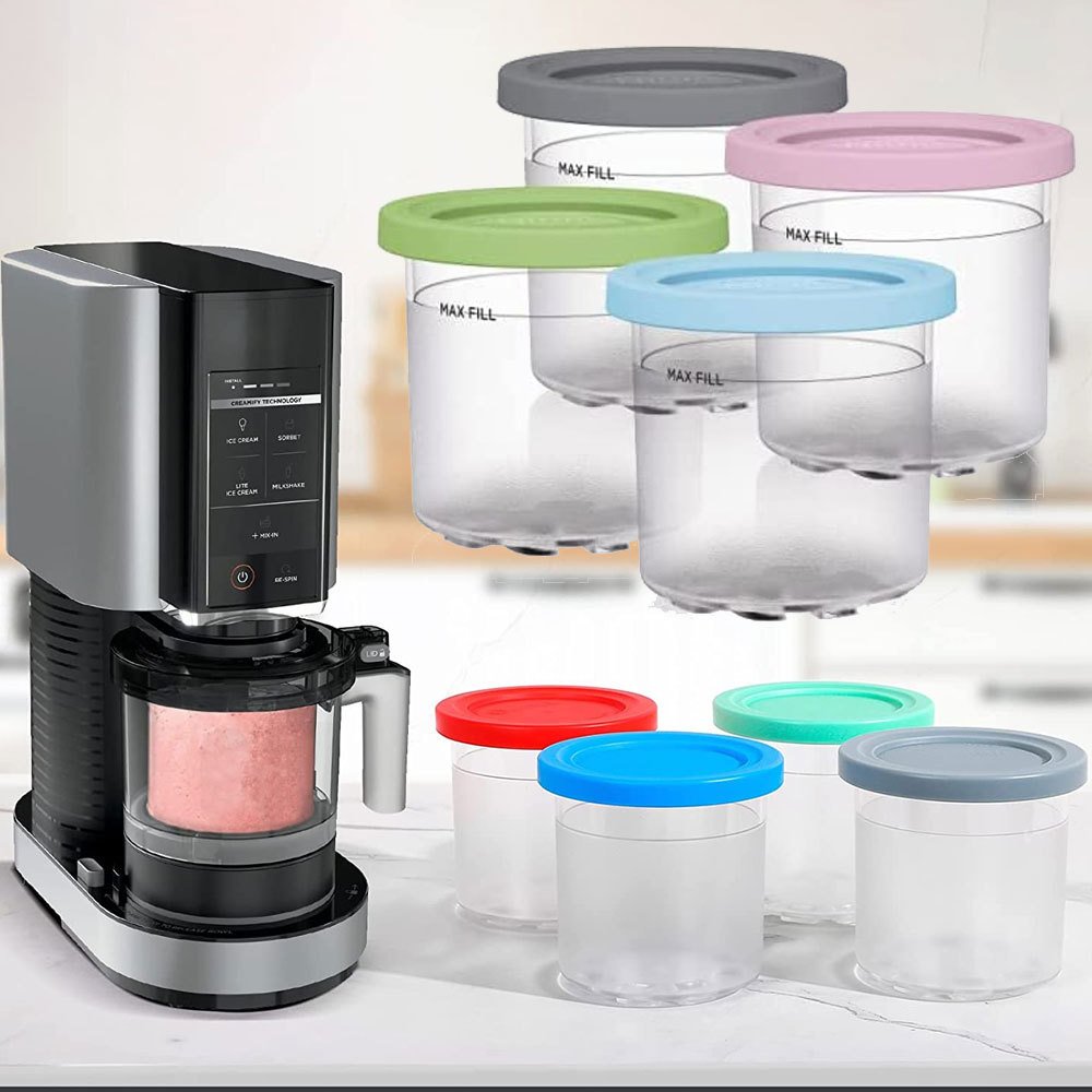 4pcs Ice Cream Container Jar Airtight Leaf-Proof Food Storage Box Ice Cream Makers Pint Containers With Silicone Lids