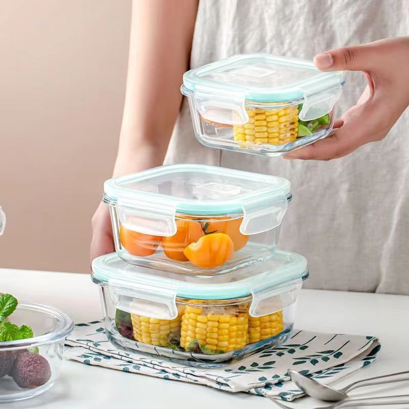 portable rectangular food storage container microwave safe glass lunch box with lid