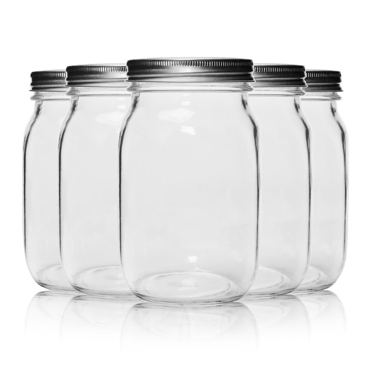 Wide Mouth 32oz 1000ml Food Storage Glass Mason Jams Jars with Metal Lids
