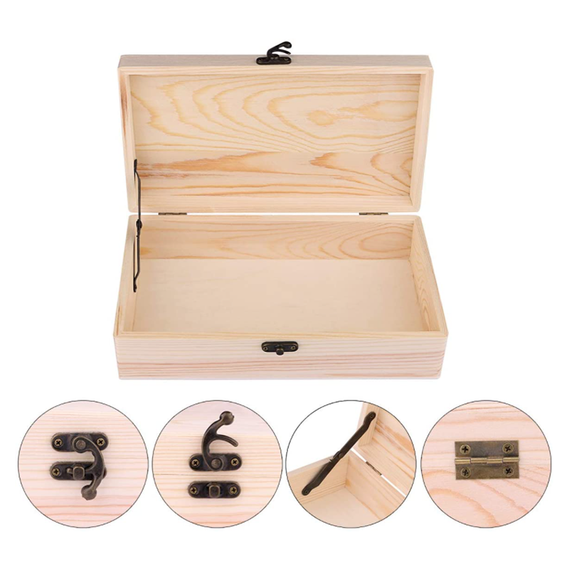 Wholesale High Quality Popular Large Wooden Box With Hinged Lid Solid Lock Natural Wood Keepsake Wooden Box