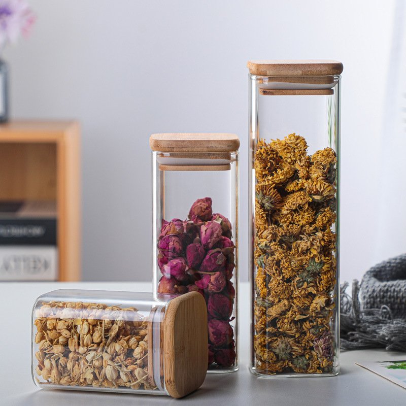 Storage Bottles & Jars Food Storage Container with Airtight Bamboo Lid Borosilicate Clear Glass Jar