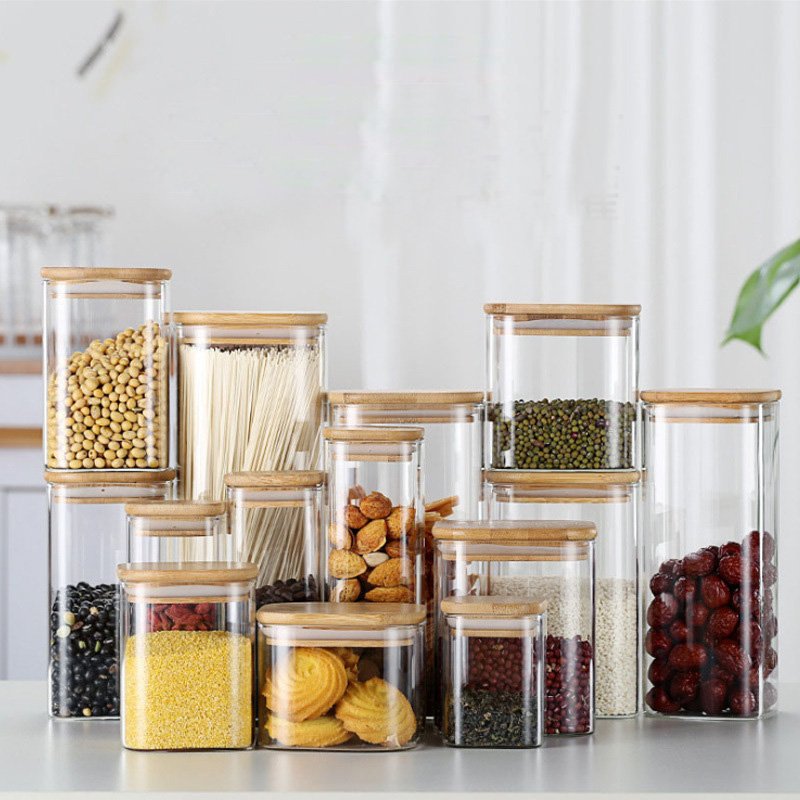 Storage Bottles & Jars Food Storage Container with Airtight Bamboo Lid Borosilicate Clear Glass Jar