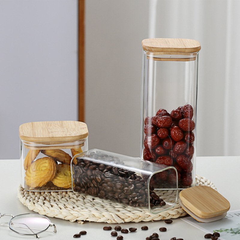 Storage Bottles & Jars Food Storage Container with Airtight Bamboo Lid Borosilicate Clear Glass Jar