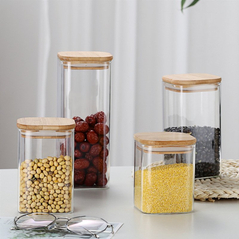 Storage Bottles & Jars Food Storage Container with Airtight Bamboo Lid Borosilicate Clear Glass Jar