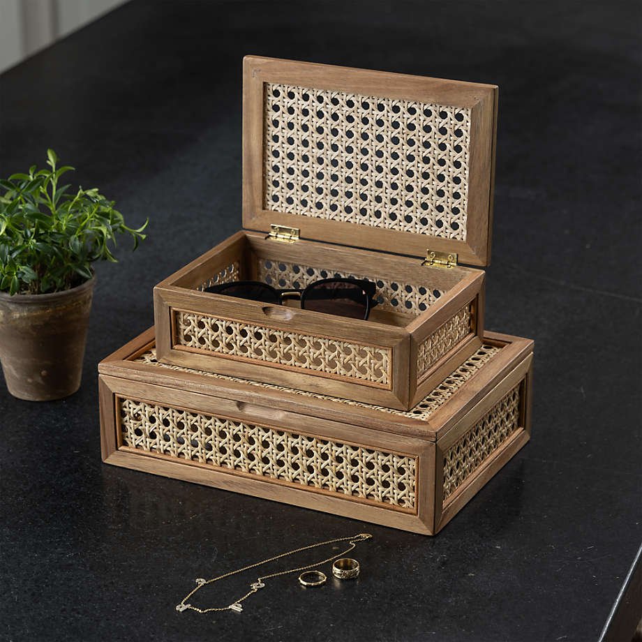 New Designs Rattan Box Cane and Wood Decorative Boxes with Lids OEM Variety of Sizes Handmade from Vietnam