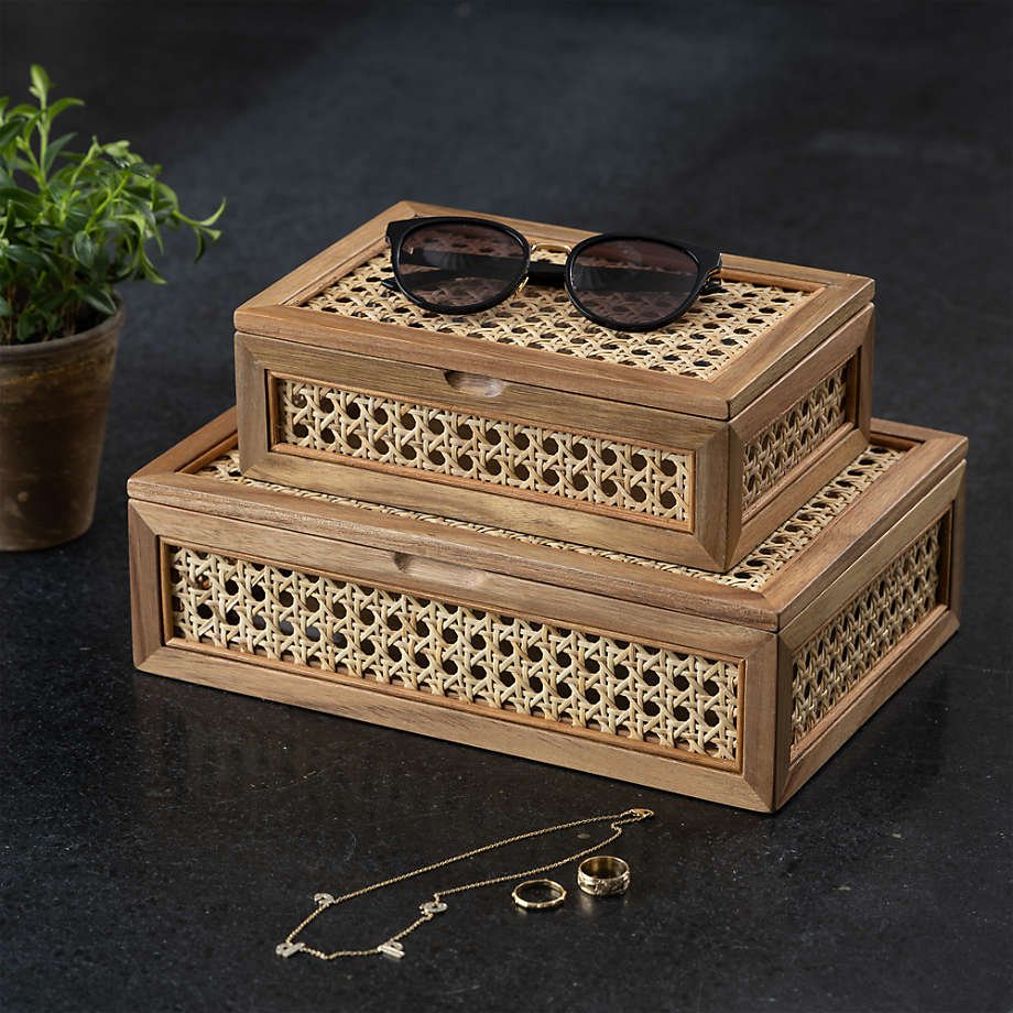 New Designs Rattan Box Cane and Wood Decorative Boxes with Lids OEM Variety of Sizes Handmade from Vietnam