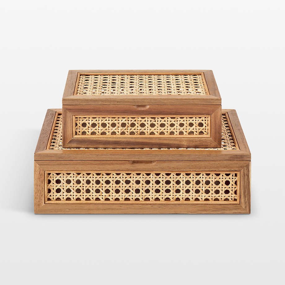 New Designs Rattan Box Cane and Wood Decorative Boxes with Lids OEM Variety of Sizes Handmade from Vietnam