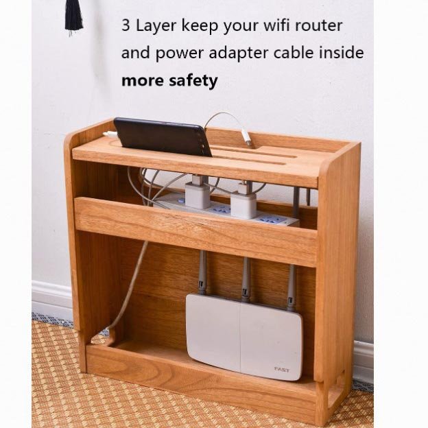 Wood Multi-layer router storage Router Power Strip And Cable Management Storage Box