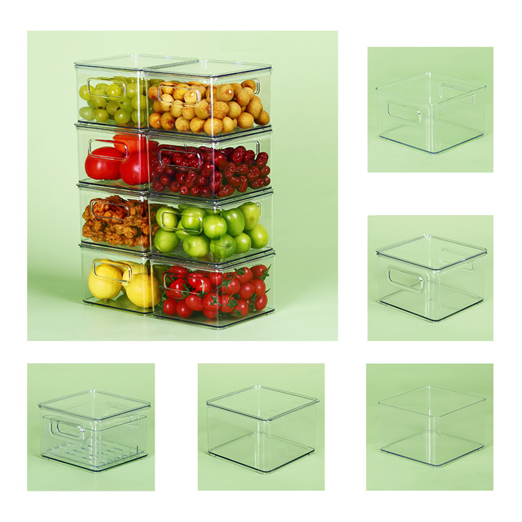 Kitchen Refrigerator Square Fruit Vegetable Plastic Crisper Separated Drain Food Storage Boxes & Bins