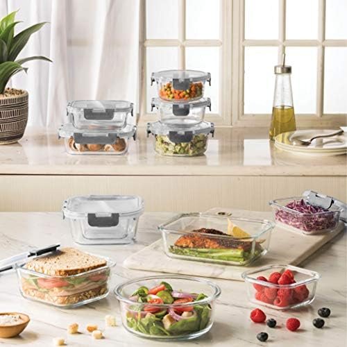 16 Piece Glass Storage Containers with Leak Proof Lids Dishwasher Safe Glass Food Storage Containers for Meal Prep or Leftovers