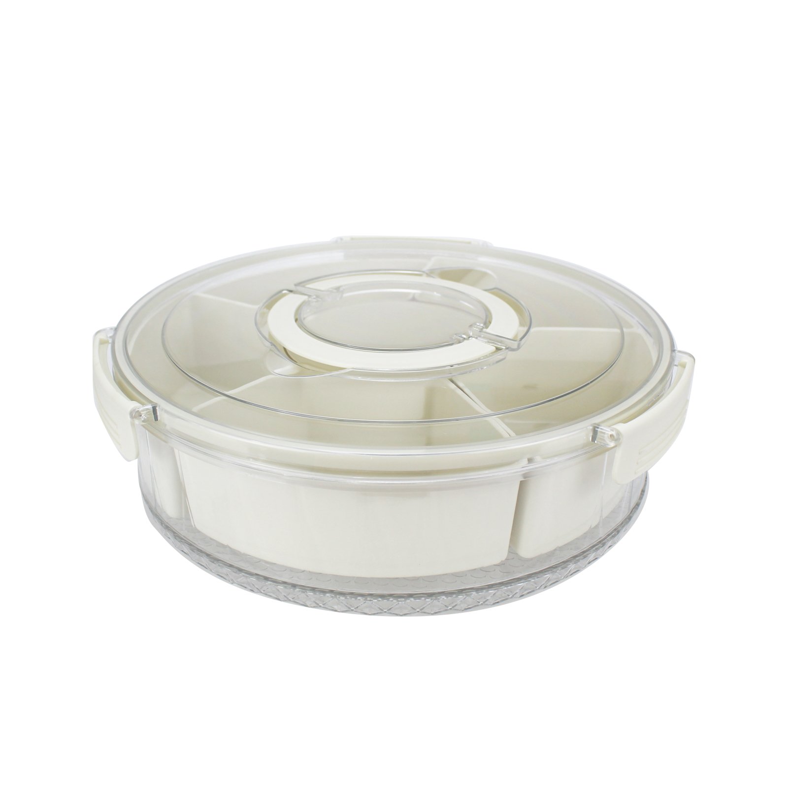 Round Divided Serving Tray With Lid And Handle Portable Snack 6 Compartment Keeping Food Storage Snack Box Container