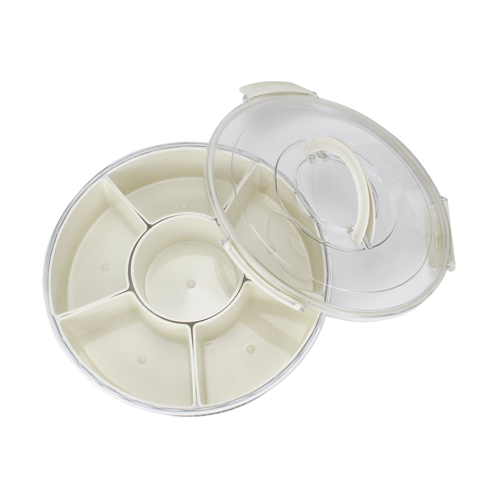 Round Divided Serving Tray With Lid And Handle Portable Snack 6 Compartment Keeping Food Storage Snack Box Container