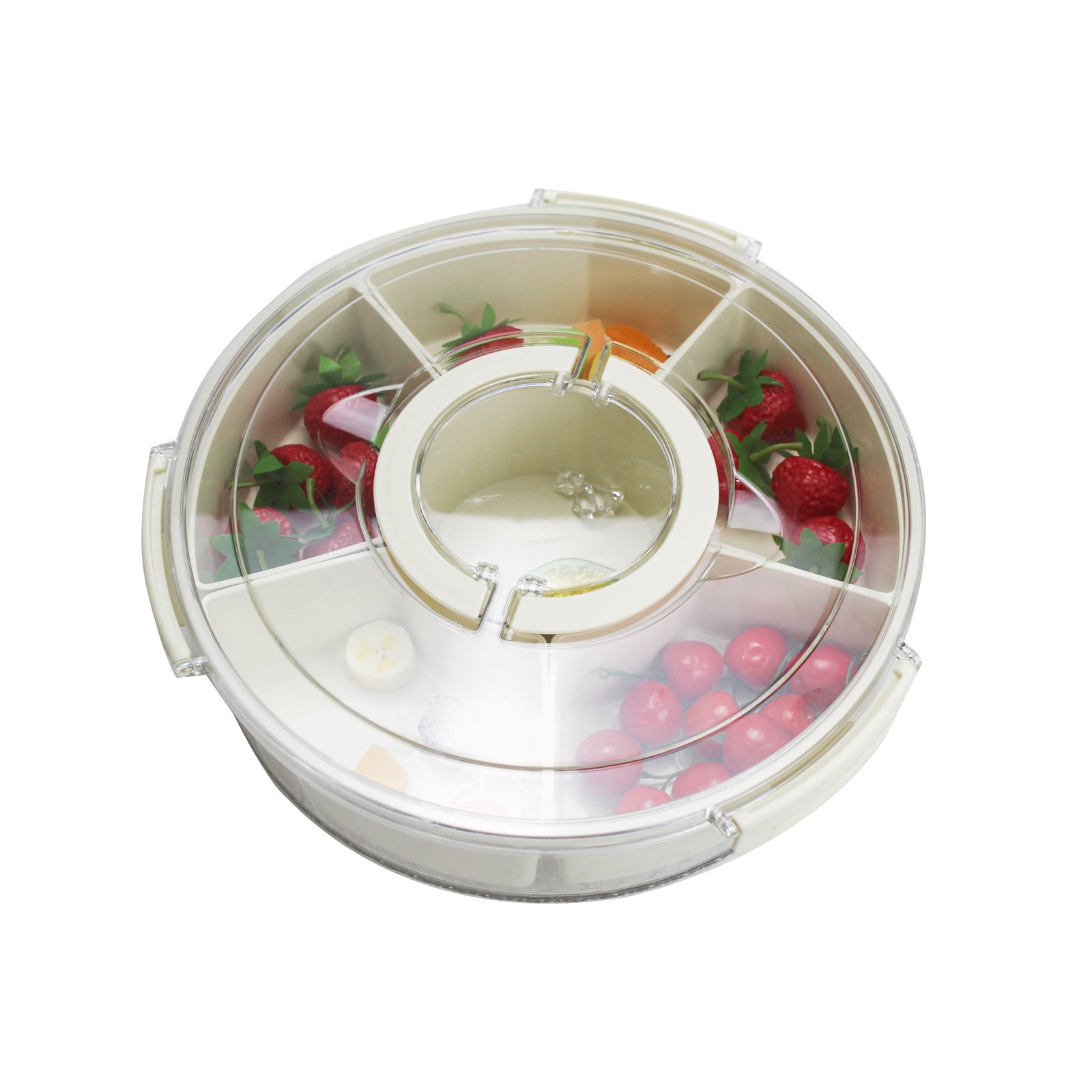 Round Divided Serving Tray With Lid And Handle Portable Snack 6 Compartment Keeping Food Storage Snack Box Container