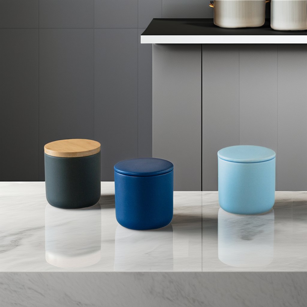 Custom colorful dry food porcelain container wooden lid airtight ceramic tea coffee sugar storage canister