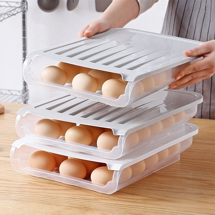 Big Volume Transparent Food Storage Container Auto-Roll Egg Kitchen Storage Box
