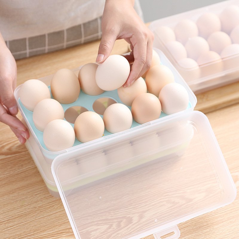 kitchen friger egg storage organizer egg holder containers clear plastic refrigerator 15 grid egg storage box