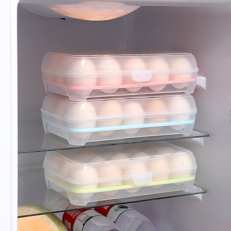 kitchen friger egg storage organizer egg holder containers clear plastic refrigerator 15 grid egg storage box